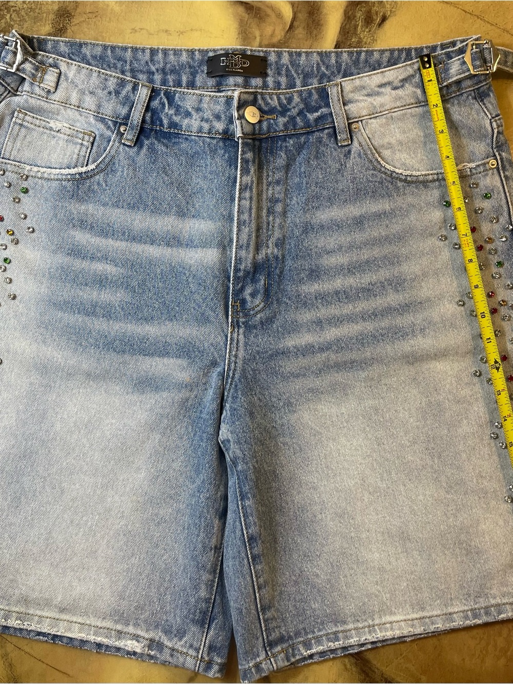 HMDD Light Blue Denim Shorts with Metal Button - Picture 3 of 8